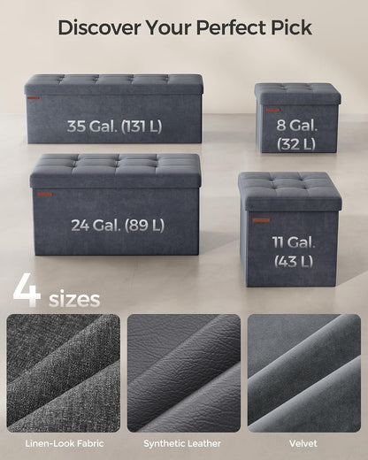 SONGMICS Small Folding Storage Ottoman, Foot Rest Stool, Cube Footrest, Synthetic Leather, 12.2 x 16.1 x 12.2 Inches, 286 lb Capacity, for Living Room, Bedroom, Dorm, Ink Black ULSF100B01