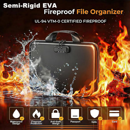Fireproof Document Organizer with Lock, Semi-Rigid EVA Shell File Box with 13-Pocket Accordion Folder, Water-Resistant Storage for Important Documents, Passports & Certificates