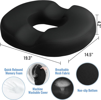 CloudBliss Donut Pillow Stadium Seat Cushion for Tailbone Pain Relief and Hemorrhoids, Memory Foam Seat Chair Cushion, Portable Seat Cushions for Bleachers, Car, Home & Office