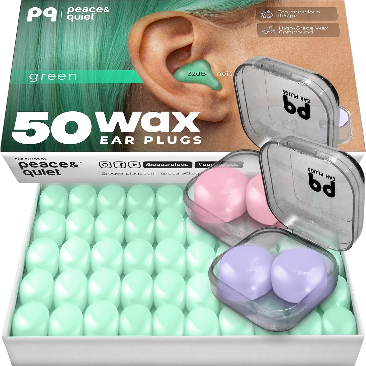 PQ Silicone Gel Ear Plugs for Sleeping and Swimming - 50 Noise Cancelling Earplugs, Ear Protection with Sound Blocking Level 32Db, Soft Wax Pillows (50 Pillows), Color: White