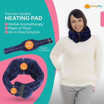 SunnyBay Microwave Heating Pad, Microwavable Heated Neck and Shoulder Wrap, Hands-Free Weighted Moist Hot or Cool Pack, Soft Fleece Cover and Flaxseed Filling, 26 Inch Length, Made in USA, Navy