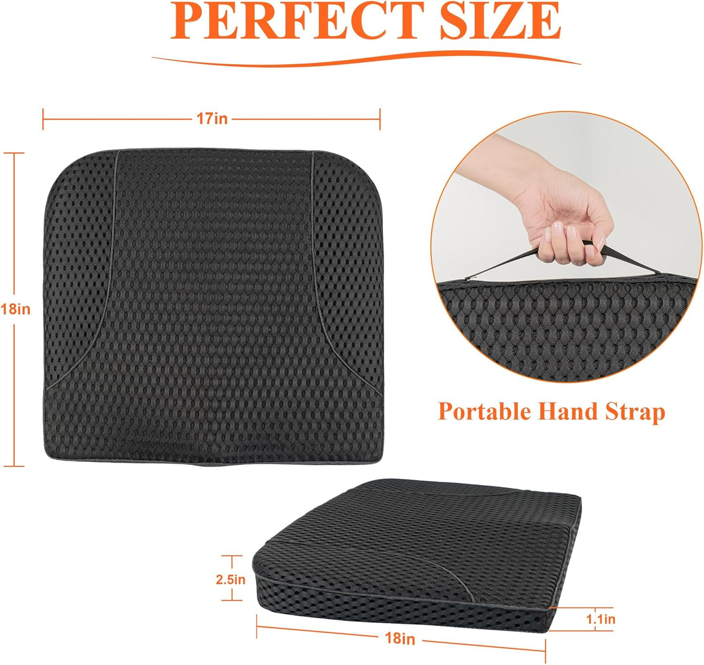 kingphenix Premium Car Seat Cushion, Memory Foam Driver Seat Cushion to Improve Driving View- Coccyx & Lower Back Pain Relief - Seat Cushion for Car, Truck, Office Chair (Leather Black)