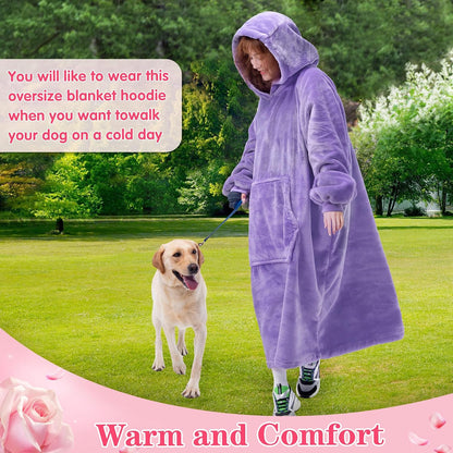Waitu Wearable Blanket Sweatshirt Gifts for Women and Men, Warm and Cozy Giant Blanket Hoodie, Thick Flannel Blanket with Sleeves and Giant Pocket - Dark Gray