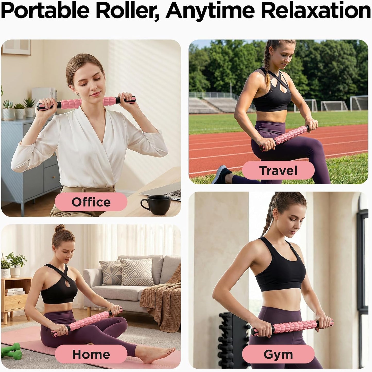 Muscle Roller Massage Roller Stick- Deep Tissue Fascia Blaster for Myofascial Pain Relief, Lymphatic Drainage & Body Sculpting, Handheld Physical Therapy & Recovery Tool (Pink black-18 inch)