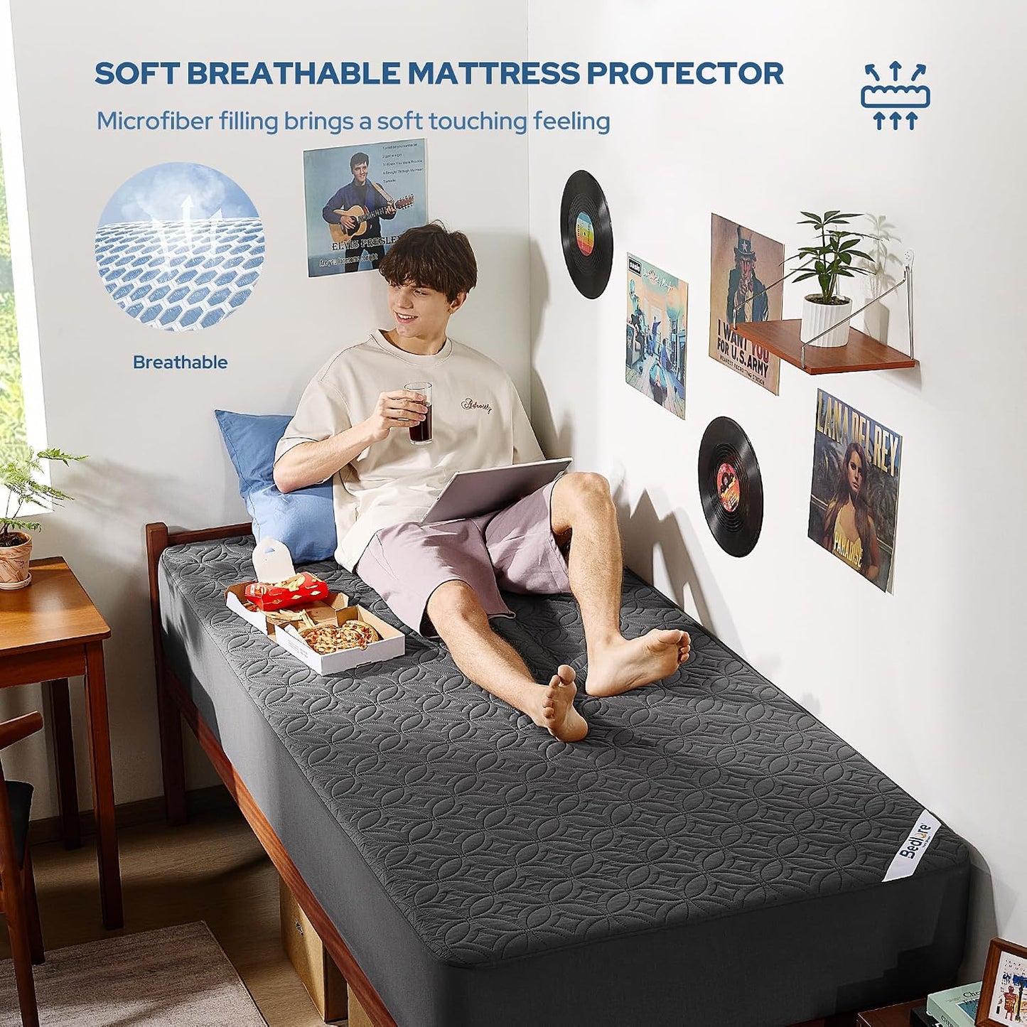 BEDLORE Waterproof Mattress Protector, King Size Mattress Pad with Deep Pocket 6"-18" Depth, Soft Noiseless Dirt-Proof Bed Mattress Cover Washable for Home, Bedroom, Hotel (Gray)