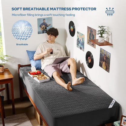 BEDLORE Waterproof Mattress Protector, King Size Mattress Pad with Deep Pocket 6"-18" Depth, Soft Noiseless Dirt-Proof Bed Mattress Cover Washable for Home, Bedroom, Hotel (Gray)