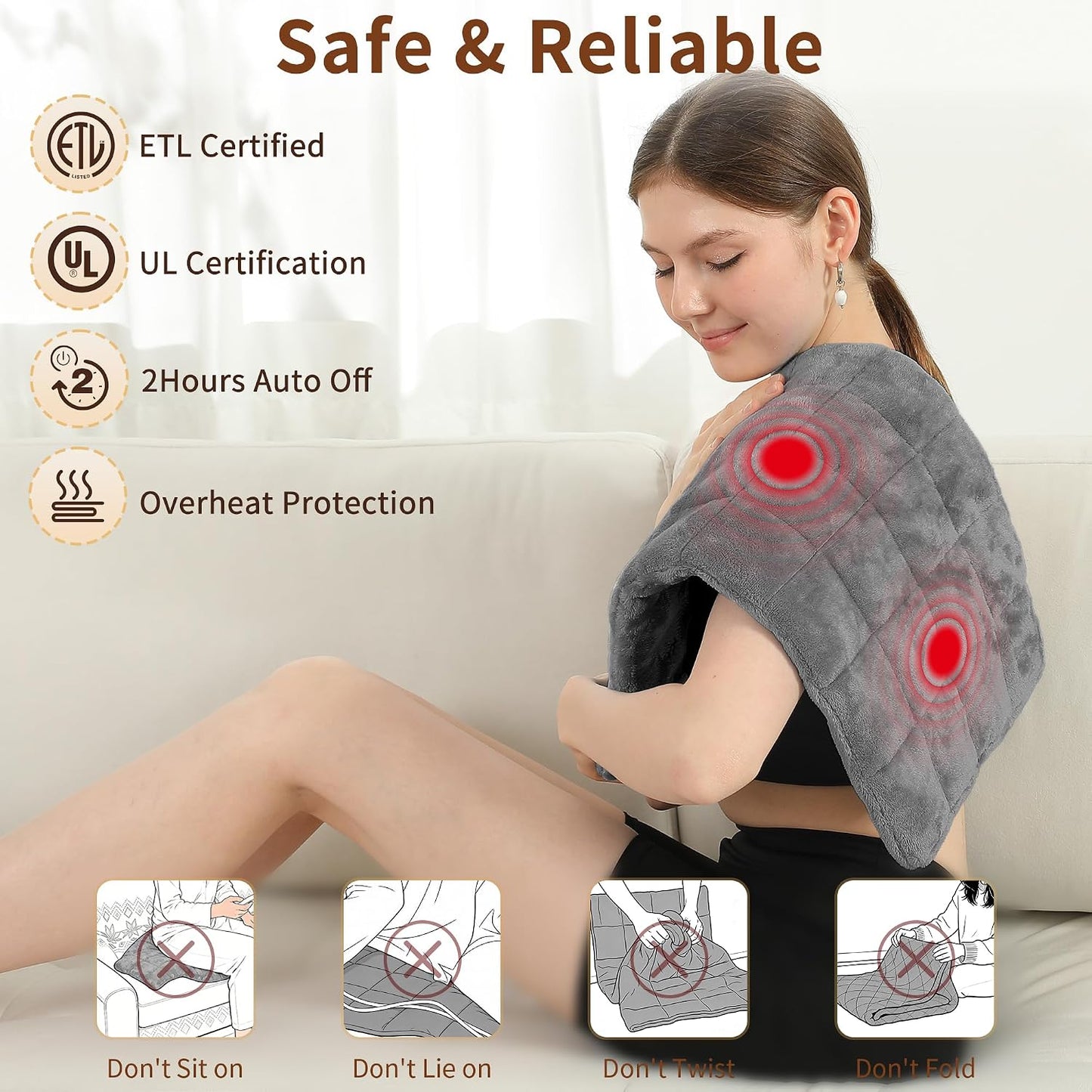 Electric Heating Pad HSA Eligible, Heated Pad for Back Neck Shoulder Pain Relif, Heating Pad for Period Cramps with 2H Auto Shut Off and 4 Heating Levels, 12"x24" Dark Grey