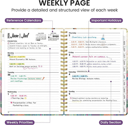 Planner 2026-2027, Academic Monthly and Weekly Calendar Planner for Women, July 2026 - June 2027, Hardcover Pretty Agenda Planner Book with Tabs, Spiral Daily Organizer for School Office Home Supplies, 6.3" x 8.5" - Blue Floral