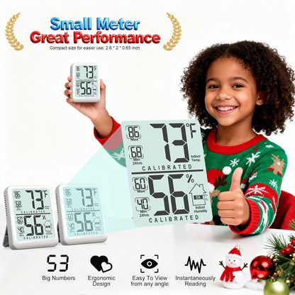 Antonki 2-Pack Room Thermometer, Digital Small Hygrometer Indoor Thermometer Humidity Gauge, Temperature Humidity Meter with Max/Min Record Monitor Sensor for Home, Plants - Battery Included