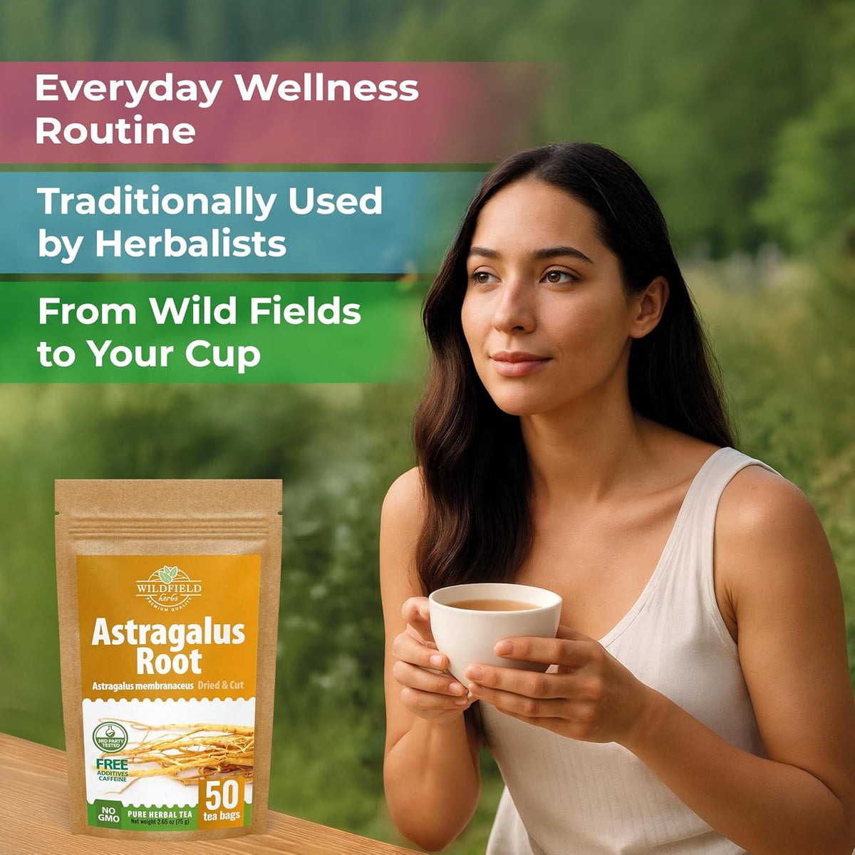 WILDFIELD HERBS 50 Bags Astragalus Root Herbal Tea – 50 Tea Bags 1.5g Astragalus Root Huang Qi