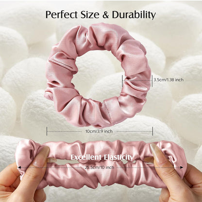 YFONG 3 PCS 100% Mulberry Silk Scrunchies for Women Girls, 22 Momme Soft Hair Ties for Frizz & Breakage Prevention, Elastic Ponytail Holders Gentle And No hurt, (Pink+Champagne+Plum Purple)