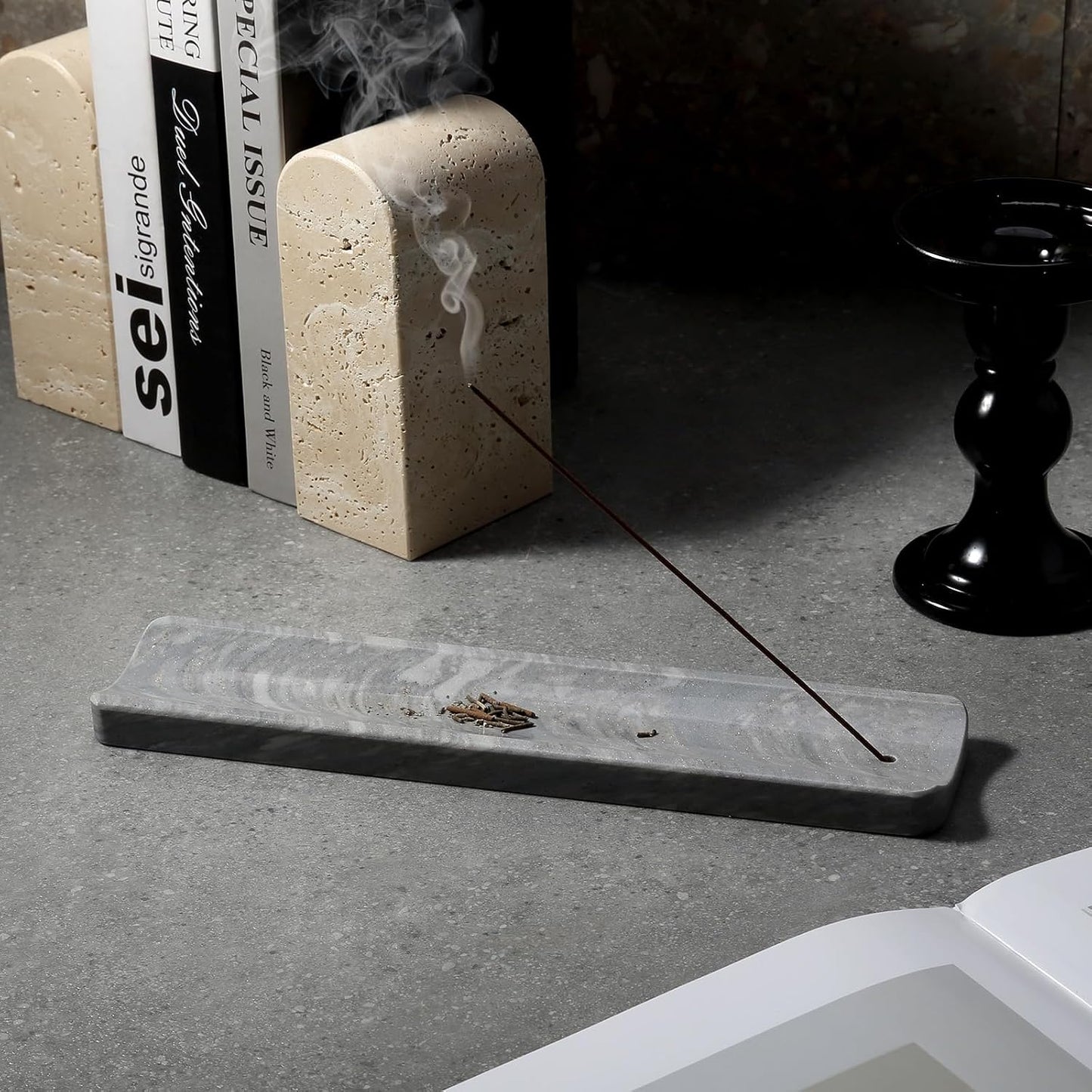Koville Marble Incense Holder, Incense Holder for Sticks, Incense Sticks Holder Ash Catcher for Meditation Yoga SPA, Natural Stone Incense Burner, Home Table Decor (Grey)