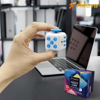 Cube Fidget Stress Relief Toy for Adults & Kids, Smooth, Quiet Sensory Toy for Anxiety, Focus & ADHD Idea[WHI_Blue]