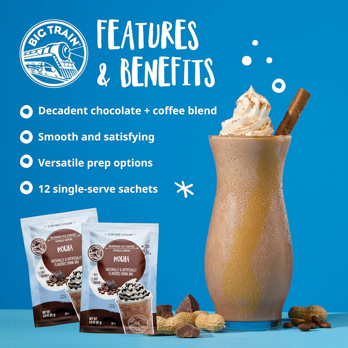 Big Train Spiced Chai Tea Latte Beverage Mix, 2.9 oz Packets (Pack of 12)