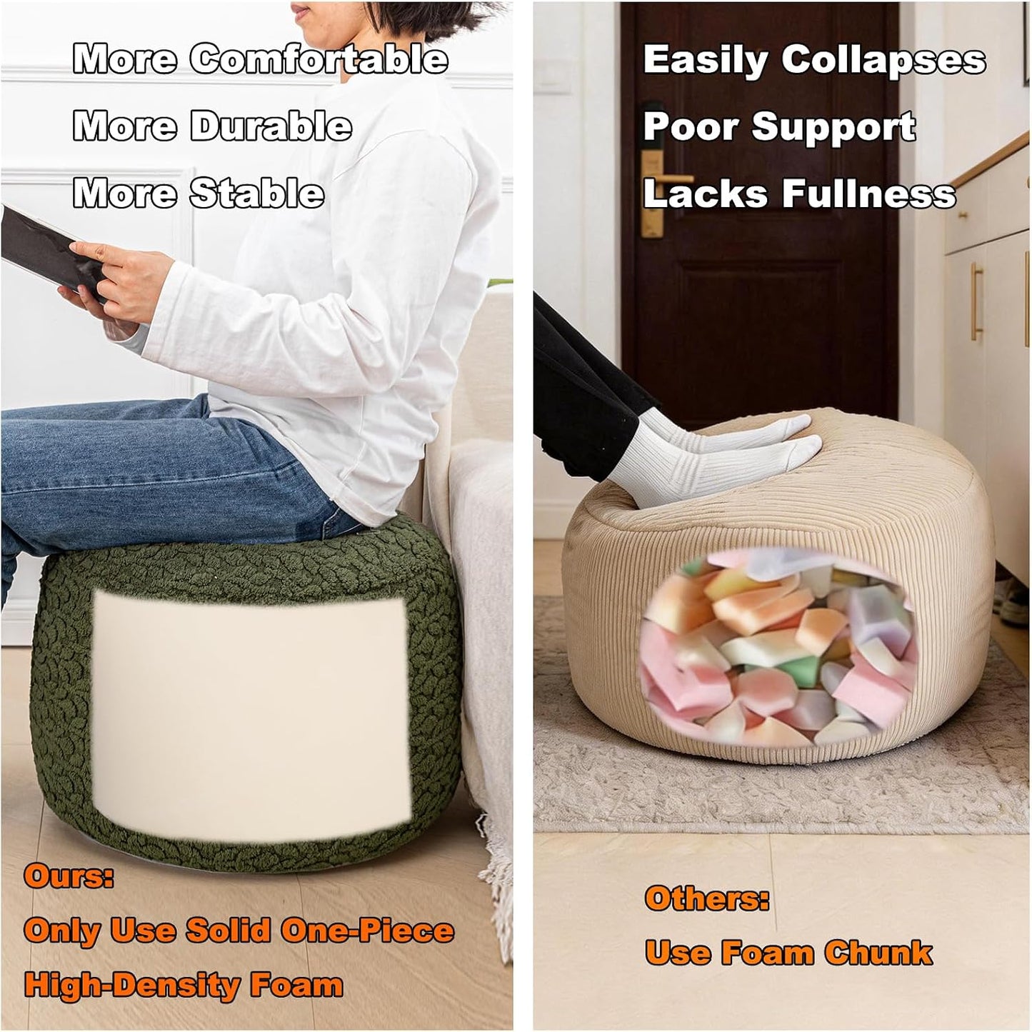 Round Pouf Ottoman 20 x 20 x 14 Inches Boho Poof Home Decor Floor Pouffe Ottoman Foot Rest for Couch Sofa Bean Bag Chairs Living Room Bedroom (Green)