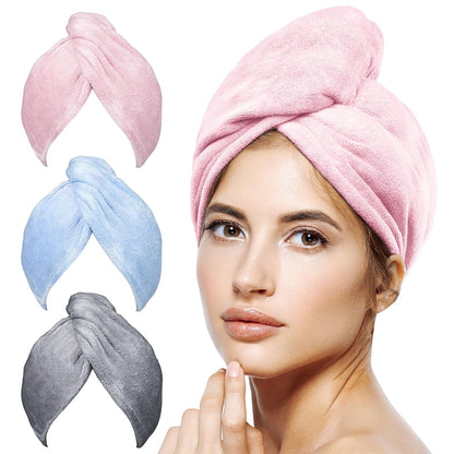 POPCHOSE Microfiber Hair Towel Wrap, 3 Pack Fast Drying Hair Turban, Stocking Stuffers for Women, Soft Ultra Absorbent, No Frizz Hair Wrap Towels for Women Wet Hair, Curly, Longer, Thicker Hair