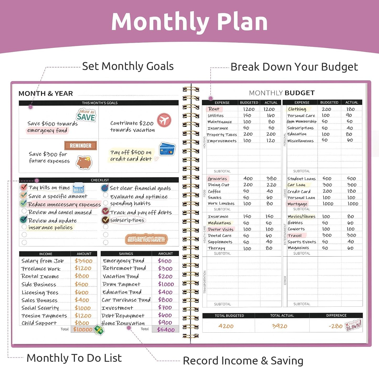 Budget Planner - Monthly Budget Book with Expense Tracker Notebook, Undated Bill Organizer & Finance Planner to Take Control of Your Money, Account Book to Manage Your Finances-Pink