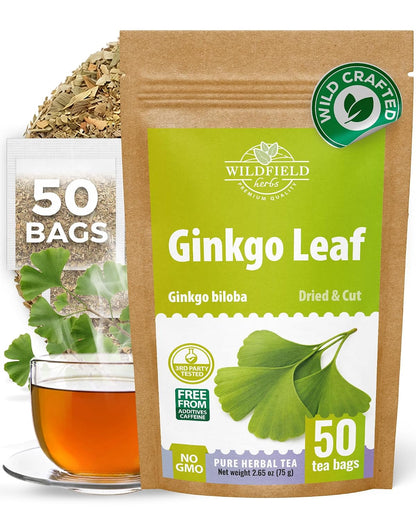50 Bags Ginkgo Leaf Herbal Tea (Ginkgo Biloba) - 50 Count 1.5g Bags Dried Ginkgo Leaf Té De Ginkgo