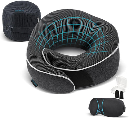 Proglobe Travel Neck Pillow for Airplanes, Long Haul Flight Kit, Grey