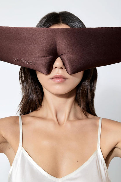 DROWSY Silk Sleep Mask - Face-Hugging, Padded Cocoon for Luxury Sleep in Total Darkness - 100% Pure Mulberry Silk (Black Jade)