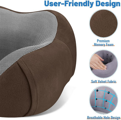 CloudBliss Travel Pillow for Airplane, Memory Foam Neck Pillow for Travel, Compact Flight Pillow with Eye Mask, Earplugs, Carry Bag, Travel Neck Pillow for Long Flight Sleep, Plane Accessories, Black