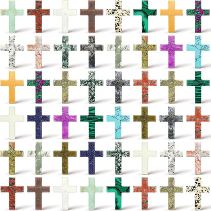 Nuenen 50 Pcs Cross Charm for Women Man Celebration Grad Decor Crystal Pocket Cross Necklace Natural Worry Stone Gift for Jewelry Making Craft Festival Decor(0.71 x 0.98 x 0.24 Inch,Fresh)