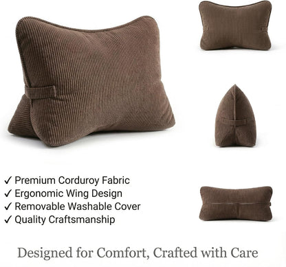 Pat. Pend. Corduroy Lumbar Support Back Pillow for Watching TV, Reading & Gaming, Ergonomic Triangle Support Cushion for Sofa, Armchair & Bed Sitting, Removable Washable Cover, Beige Gray