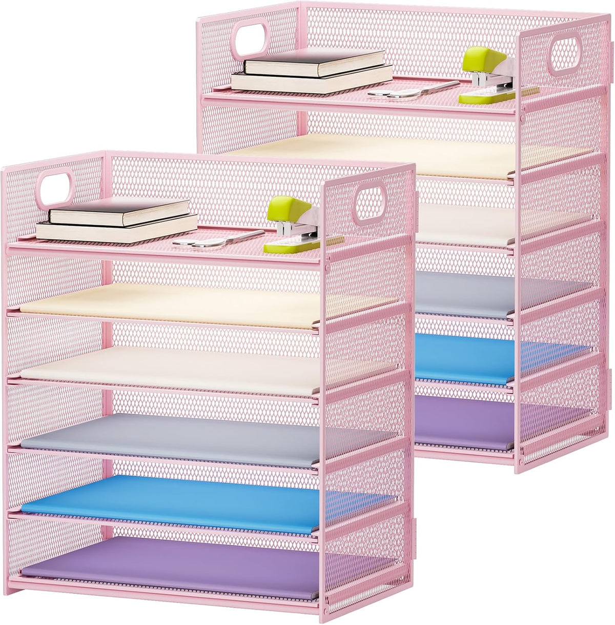 Marbrasse 6 Tier Paper Organizer Letter Tray - Mesh Desk File Organizer with Handle, Paper Sorter Organizer for Letter/A4 Office File Folder Holder - Black