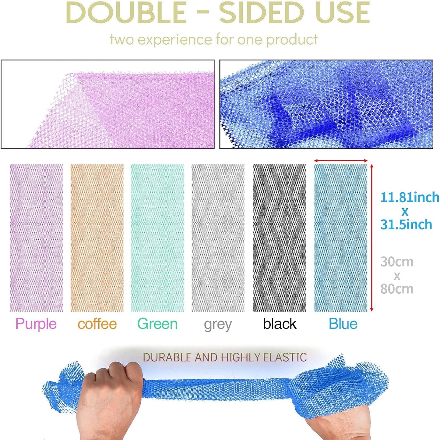 UJFQBH 3 Pieces African Bath Sponge African Net Long Net Bath Sponge Exfoliating Shower Body Scrubber Back Scrubber Skin Smoother,Great for Daily Use (Pink,Yellow,Purple)