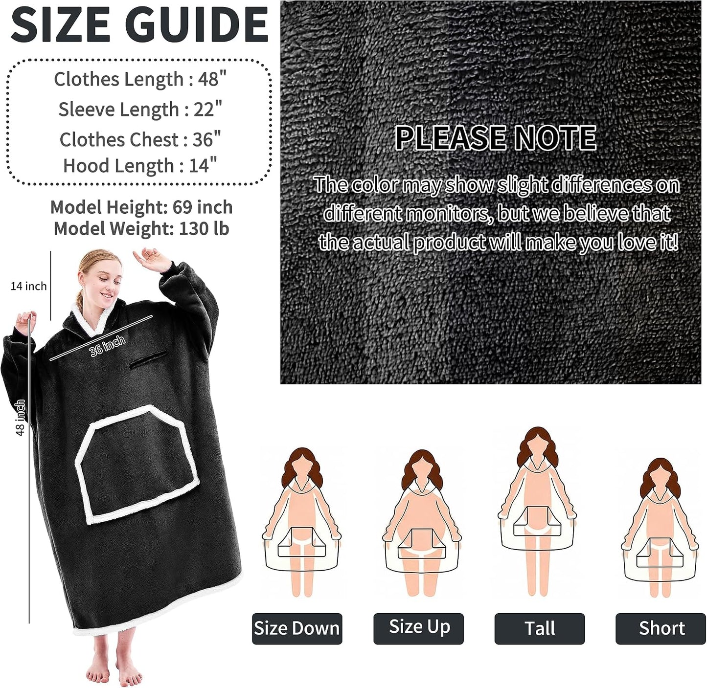 IFNOW Wearable Blanket Hoodie, Oversized Sherpa Fleece Hooded Blanket Sweatshirt with Eye Mask and Pocket, Comfy Long Flannel Blanket for Adults Men,Gifts for Women Mom Girlfriend,MoonFace