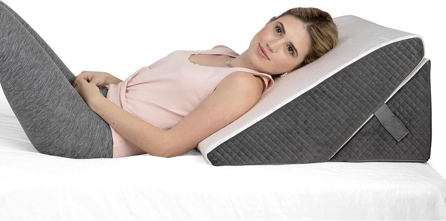 Kolbs Bed Wedge Pillow for Sleep Apnea, FSA Eligible Acid Reflux, and Back Pain Relief, with Chic Jacquard Cover - Headboard Wedges for Sleeping (5" Gentle Incline)