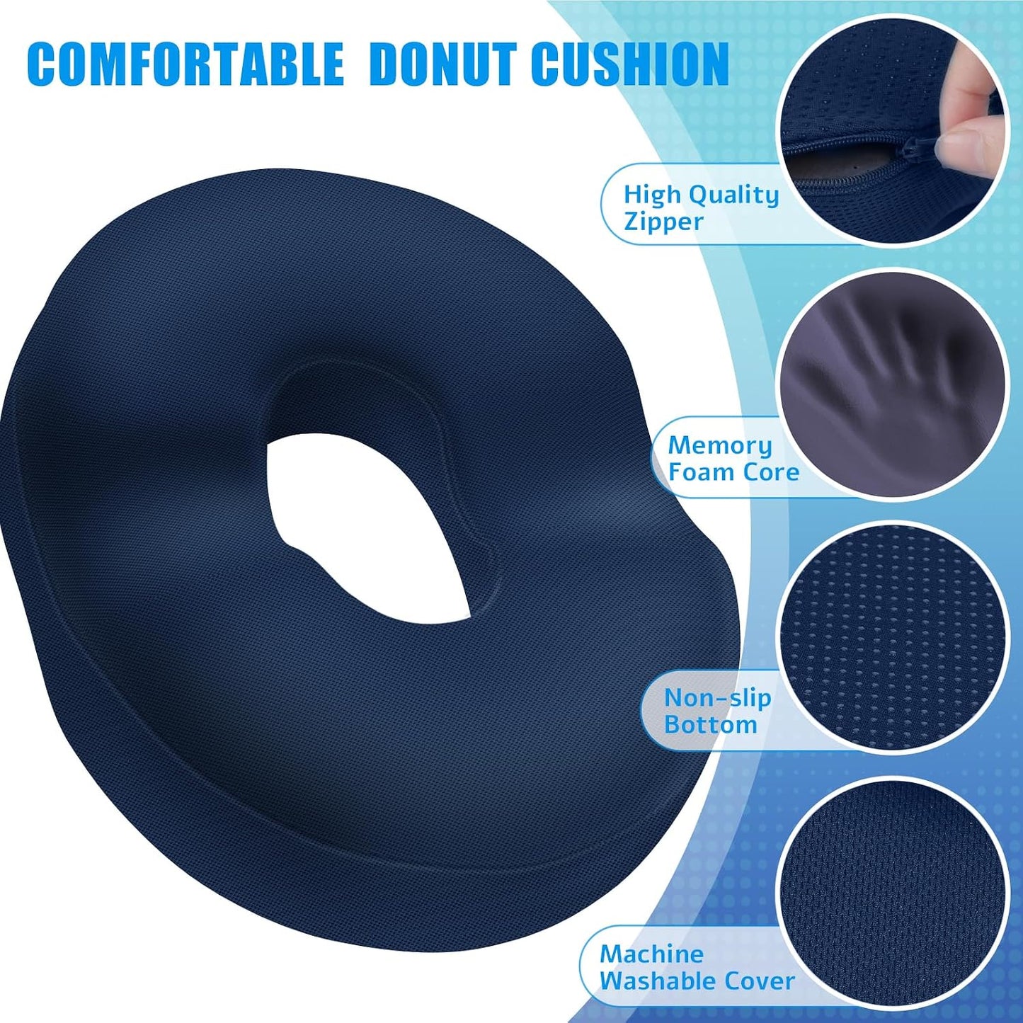 BlissTrends Donut Pillow Seat Cushion,Donut Chair Cushions for Postpartum Pregnancy & Hemorrhoids,Tailbone Pain Relief Cushion,Memory Foam Lifting Cushions for Office&Home Chairs (Black)