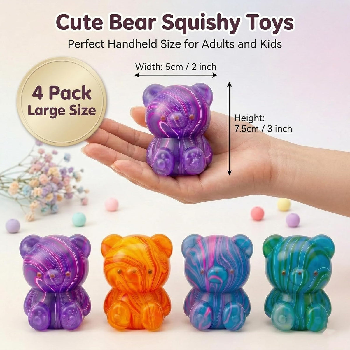4 Pack Stress Balls Squishy Toys, 2 Inch Stress Relief Squeeze Toys