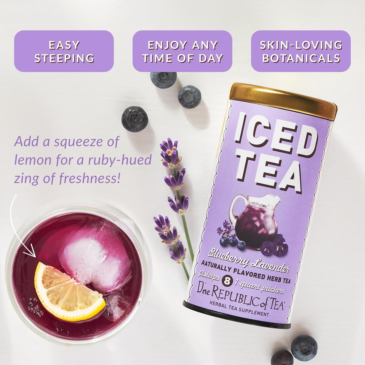 The Republic of Tea Beautifying Botanicals® Beauty Blueberry Lavender Herbal Iced Tea Bags (8 count)