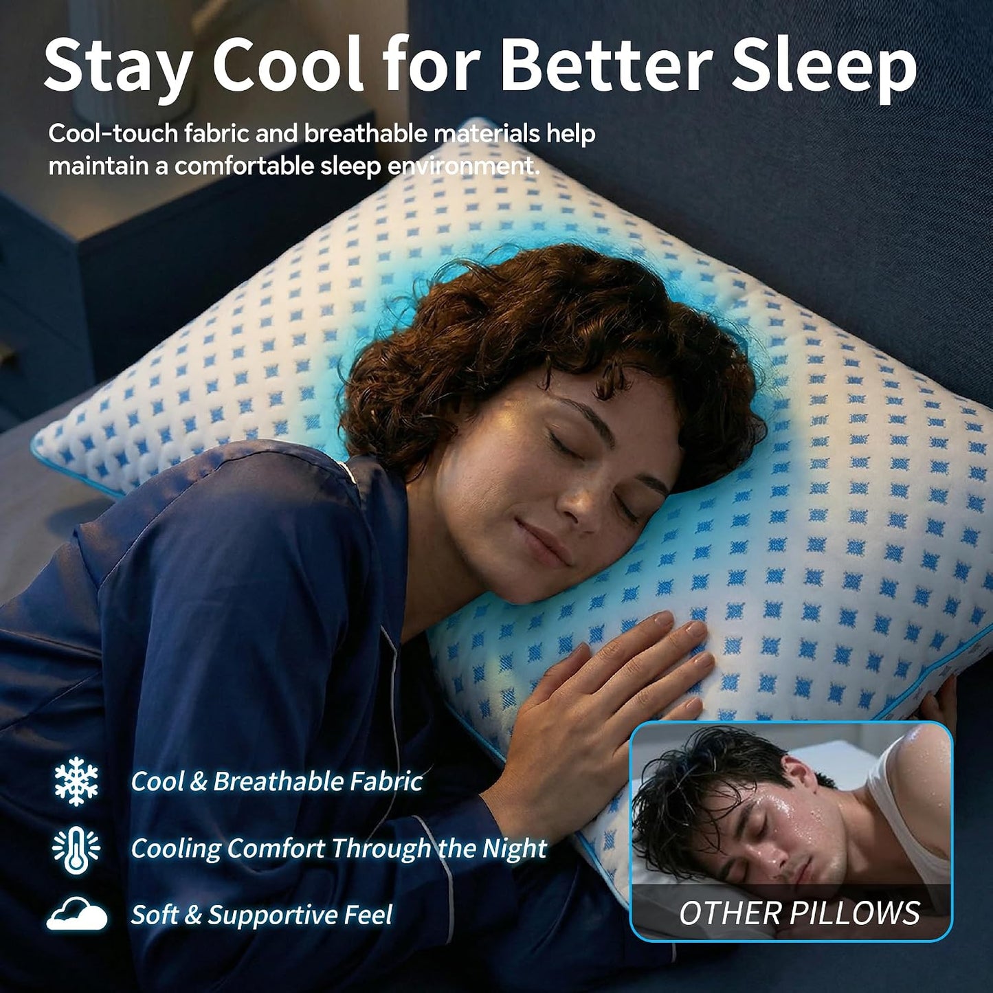 King Size Pillows Set of 2 for Sleeping, Cooling Adjustable Memory Foam Pillows, Dual Fill Design Helps Maintain Shape, Breathable Washable Cover