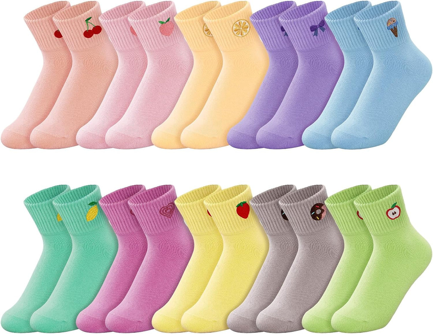 Eurzom 10 Pairs Socks Womens Crew Elastic Ankle Length Cotton Socks Aesthetic Cute Lightweight Low Cut Gifts for Women - Colors B