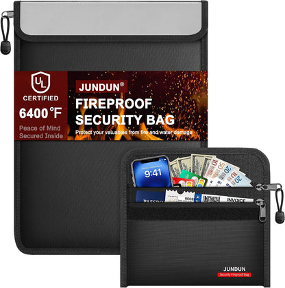JUNDUN 6400°F Fireproof Document Bag,15"x11" & 8.5"x6"