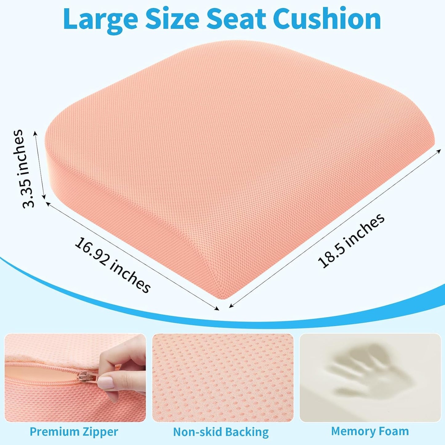 TranquilRelax Large Seat Cushion, Memory Foam Cushion for Long Sitting Hours on Office Chair, Car Seat, Non-Slip Chair Pad for Sciatica, Coccyx, Tailbone Pain Relief & Post-Surgery Recovery (Black)