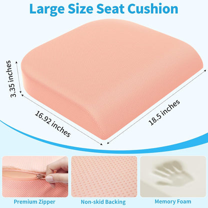 TranquilRelax Large Seat Cushion, Memory Foam Cushion for Long Sitting Hours on Office Chair, Car Seat, Non-Slip Chair Pad for Sciatica, Coccyx, Tailbone Pain Relief & Post-Surgery Recovery (Black)