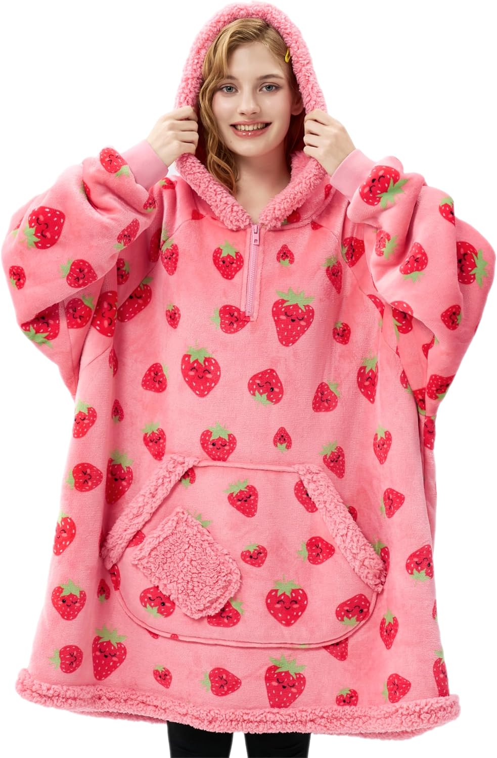 Giggling Getup Wearable Blanket Hoodie for Adults Gifts for Teen Girls Sister Women Sherpa Fleece Printed Hooded Blanket Sweatshirt Warm Cozy with Pocket & Sleeves Beige Cat