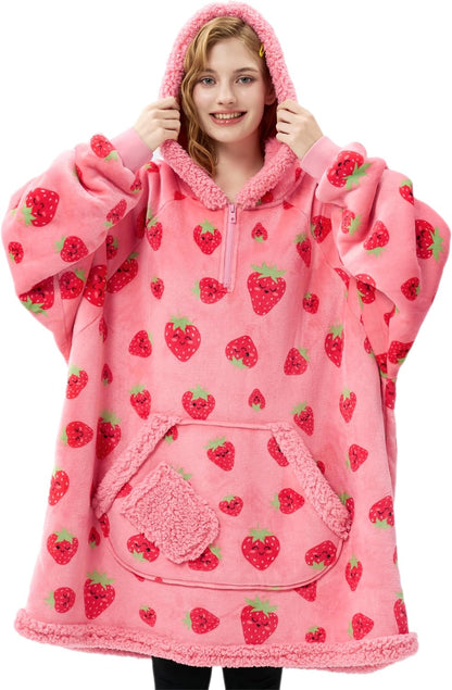 Giggling Getup Wearable Blanket Hoodie for Adults Gifts for Teen Girls Sister Women Sherpa Fleece Printed Hooded Blanket Sweatshirt Warm Cozy with Pocket & Sleeves Beige Cat