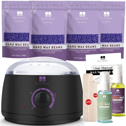 BLITZWAX Brazilian and Bikini Waxing Kit for Women, Hard Wax Warmer for Face, Legs and Body, At Home Hair Removal Kit, Beginner Friendly, Digital Fast Heating, 51 Wax Items