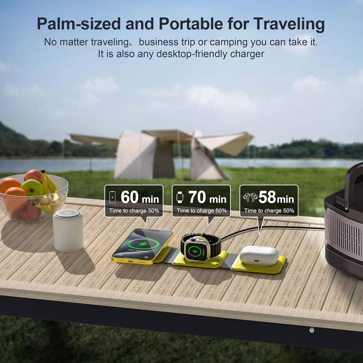 3 in 1 Charging Station for Multple Devices,Foldable 3 in 1 Wireless Charger for Travel,NANO Wireless Charging Station for iPhone17 16 15 14 13 12 Pro Max/Watch 10 9 8 7 6 5 4 3 Ultra/AirPod Pro