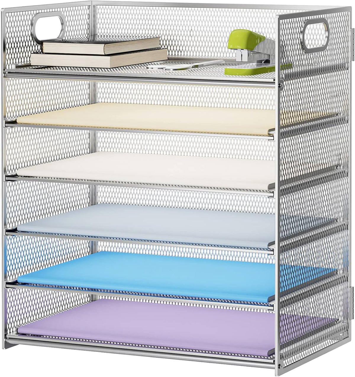 Marbrasse 6 Tier Paper Organizer Letter Tray - Mesh Desk File Organizer with Handle, Paper Sorter Organizer for Letter/A4 Office File Folder Holder - Black
