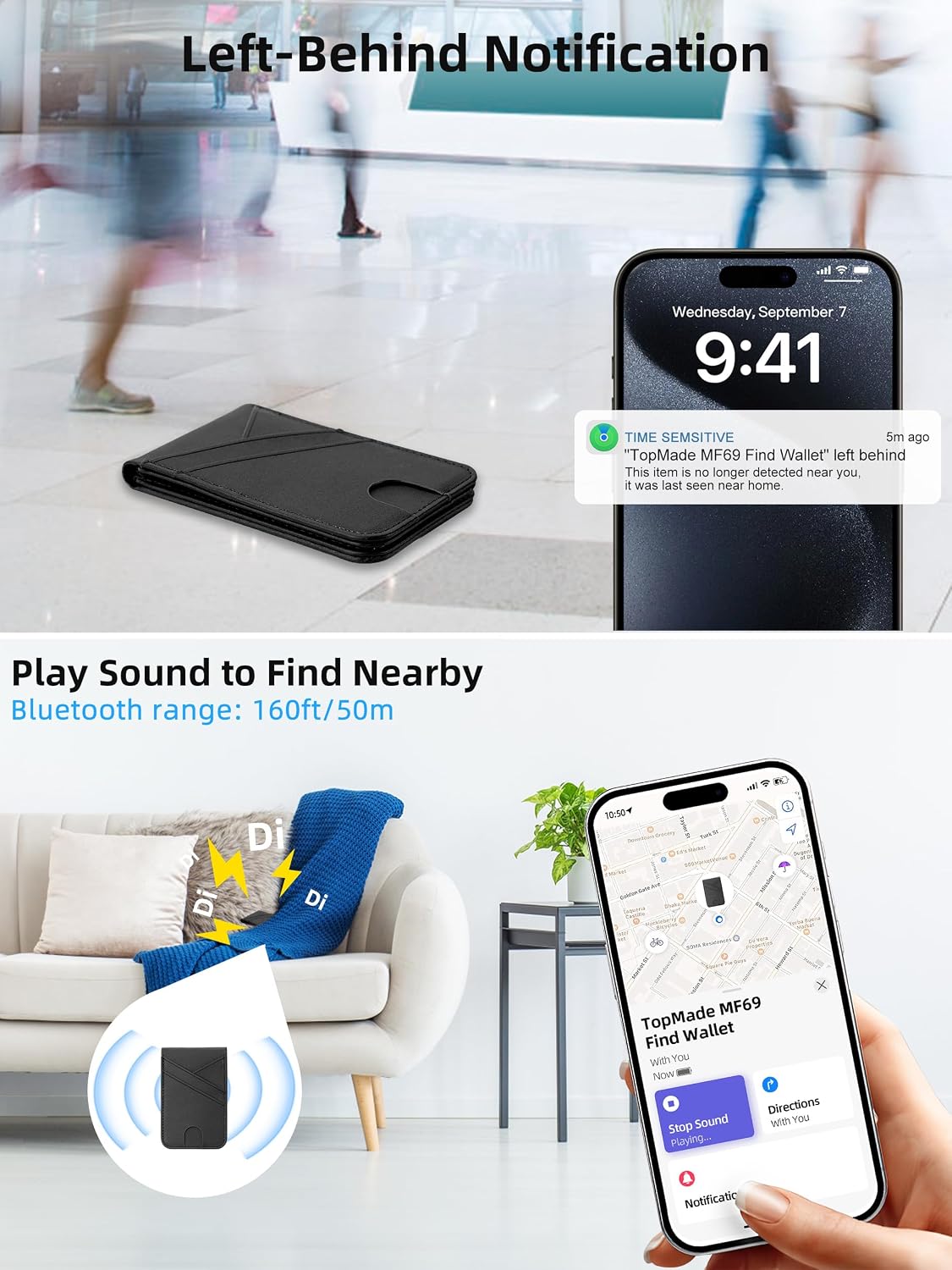 TopMade Magnetic Wallet Stand Tracker for Magsafe (iOS Only), Black
