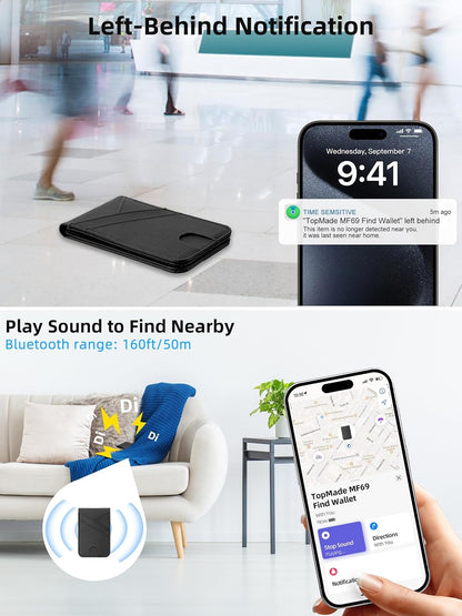 TopMade Magnetic Wallet Stand Tracker for Magsafe (iOS Only), Black