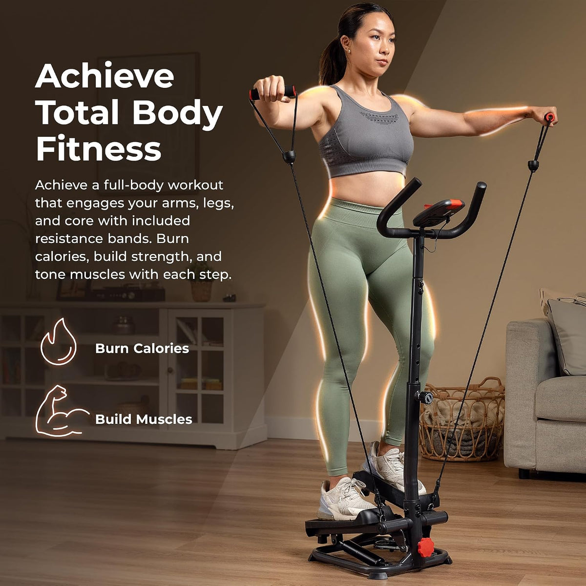Sunny Health & Fitness Smart Stair Stepper w/Handlebar & Resistance Bands