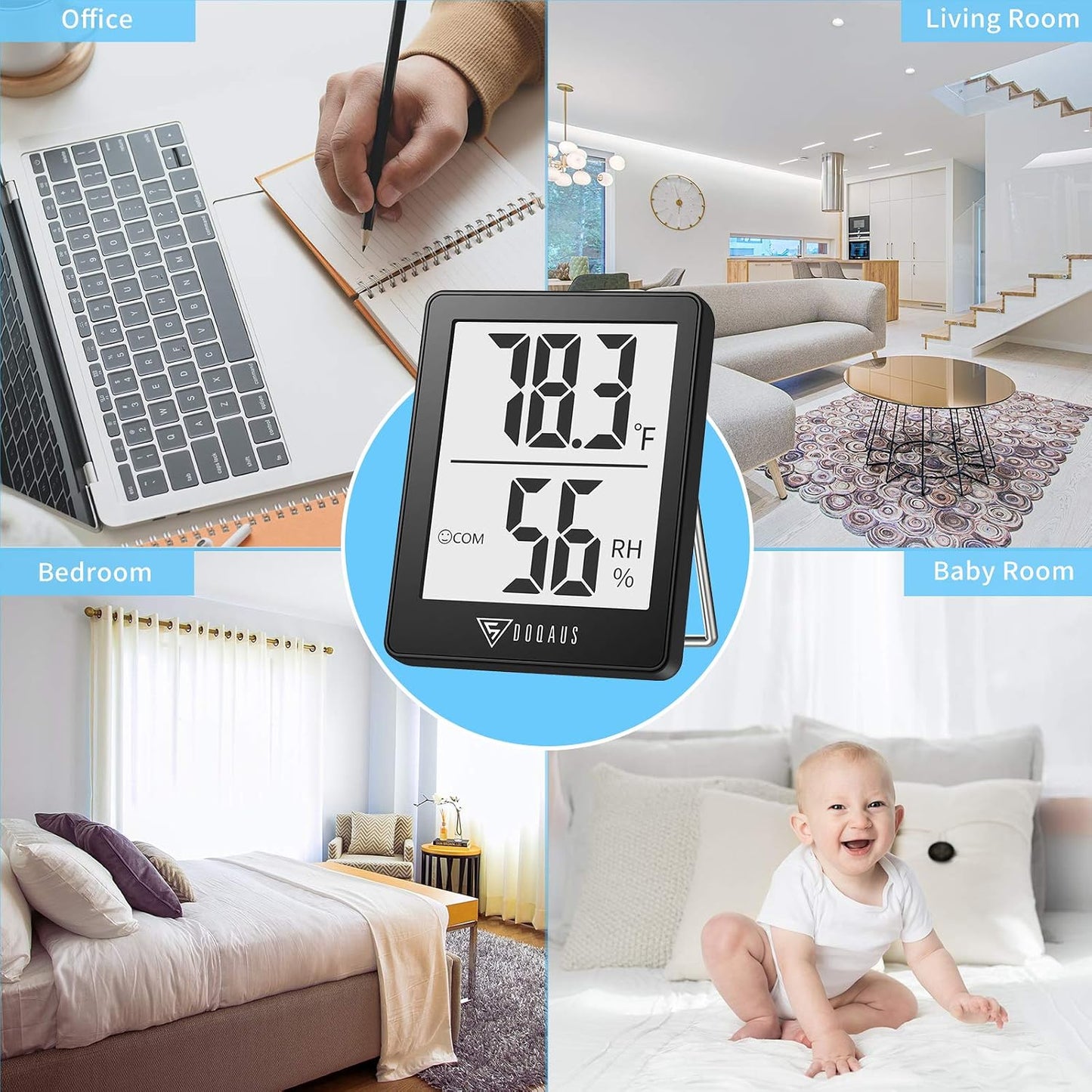 DOQAUS Digital Hygrometer Indoor Thermometer 3 Pack, Room Thermometer with 5s Fast Refresh, Accurate Humidity Meter Temperature Sensor for Home, Bedroom, Baby Room, Office, Greenhouse, Cellar (Black)