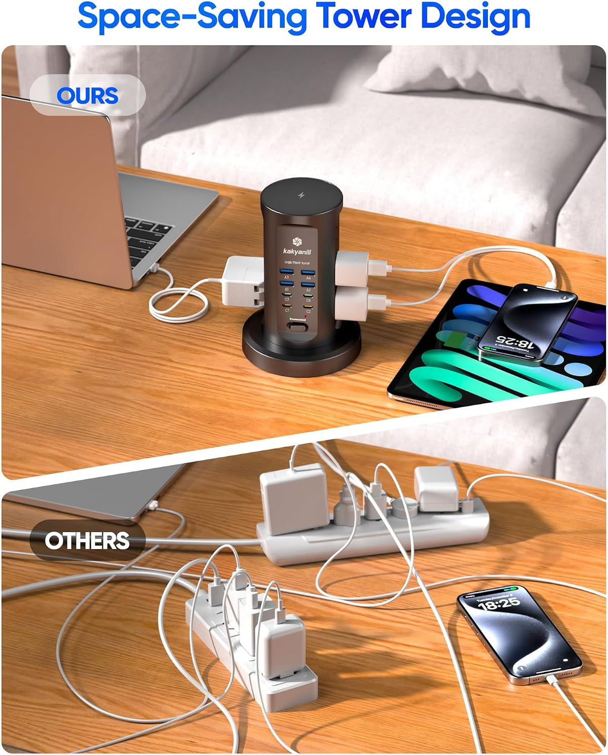 Power Strip Tower, kakyanill Charging Station 9 AC Outlets 8 USB Ports