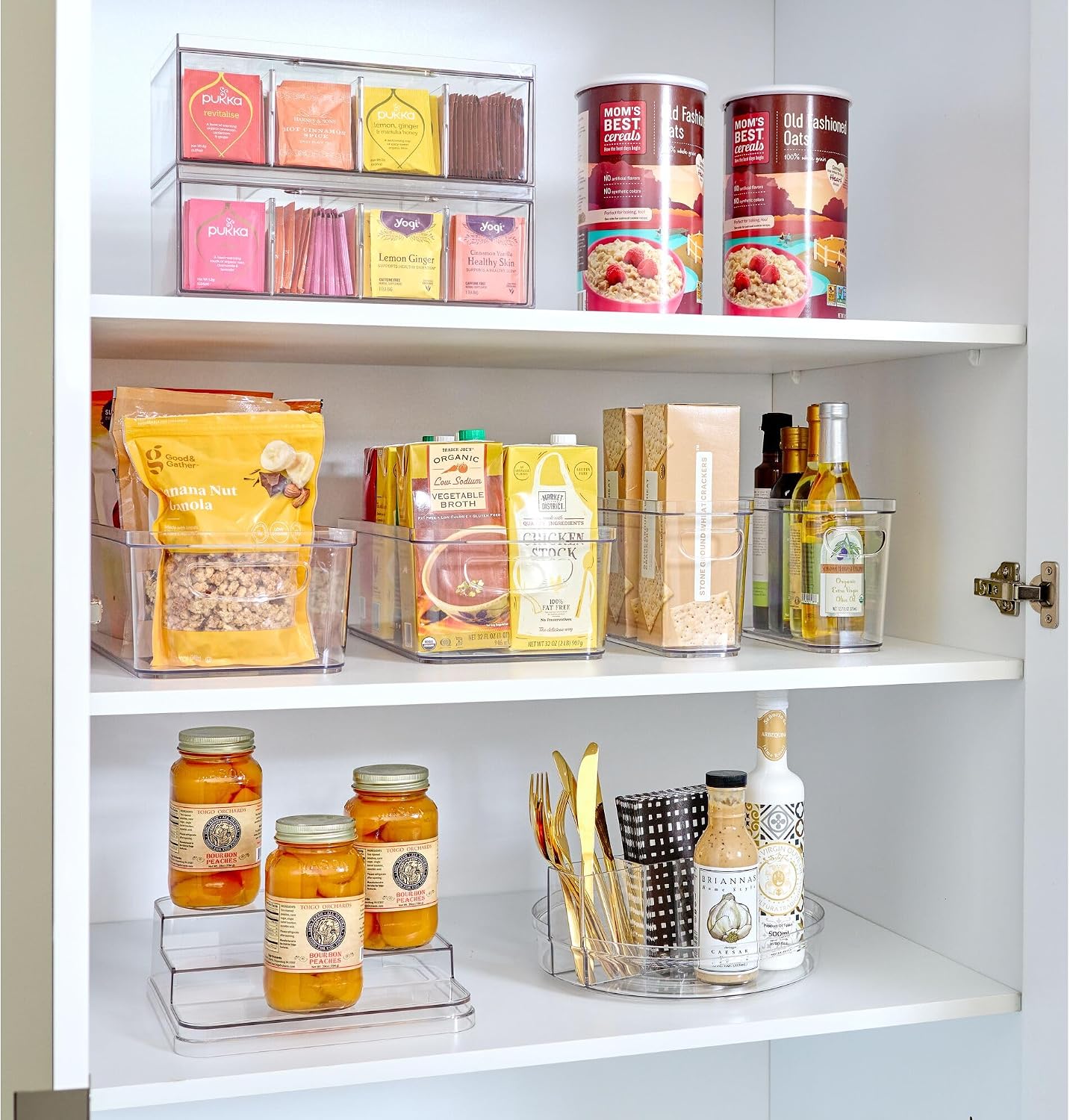 iDesign XL Tea Bag Organizer, Clear, 4-Section | For Counter, Storage Drawer for Cabinet